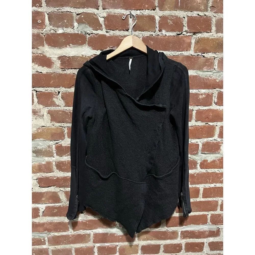 Free People Womens Black Wool Long Sleeve Sweater Button Up Size Small